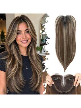 24 Inch Brown Clip-In Hair Toppers for Women - Large 5x6 Inch Base, Volume Boost